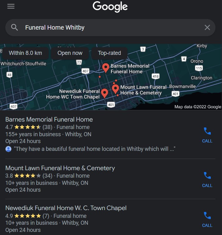Funeral Home Mobile Search Results